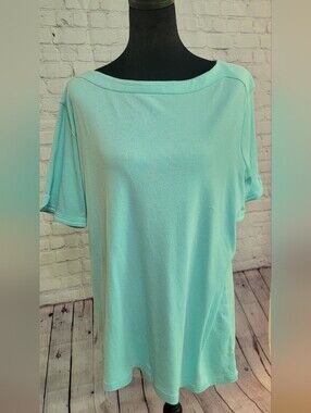 Chico's Light Aqua Women’s Boatneck Short-Sleeve Top Size 3 (XL)